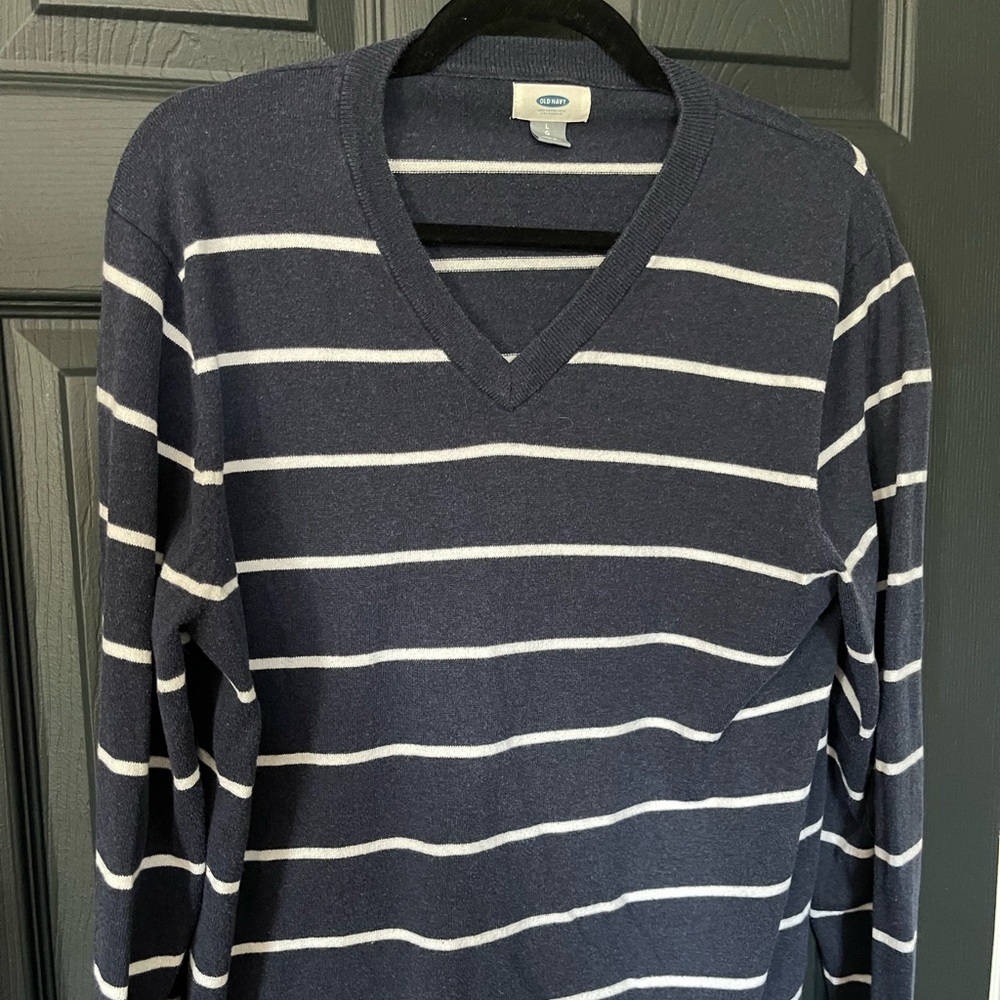 Old navy men's navy blue striped v neck sweater